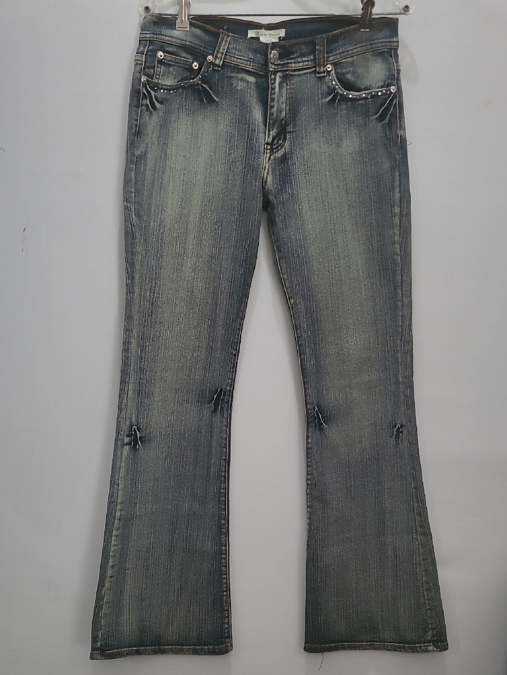 Neeso Denim Women’s Faded Gray Bootcut Jeans -Distressed Embellished Style 11/12
